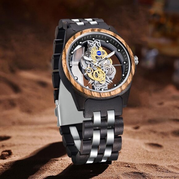 Lightweight Wooden Watch Men Analogue Black Natural Wood Timepiece Casual Gift - Picture 3 of 6